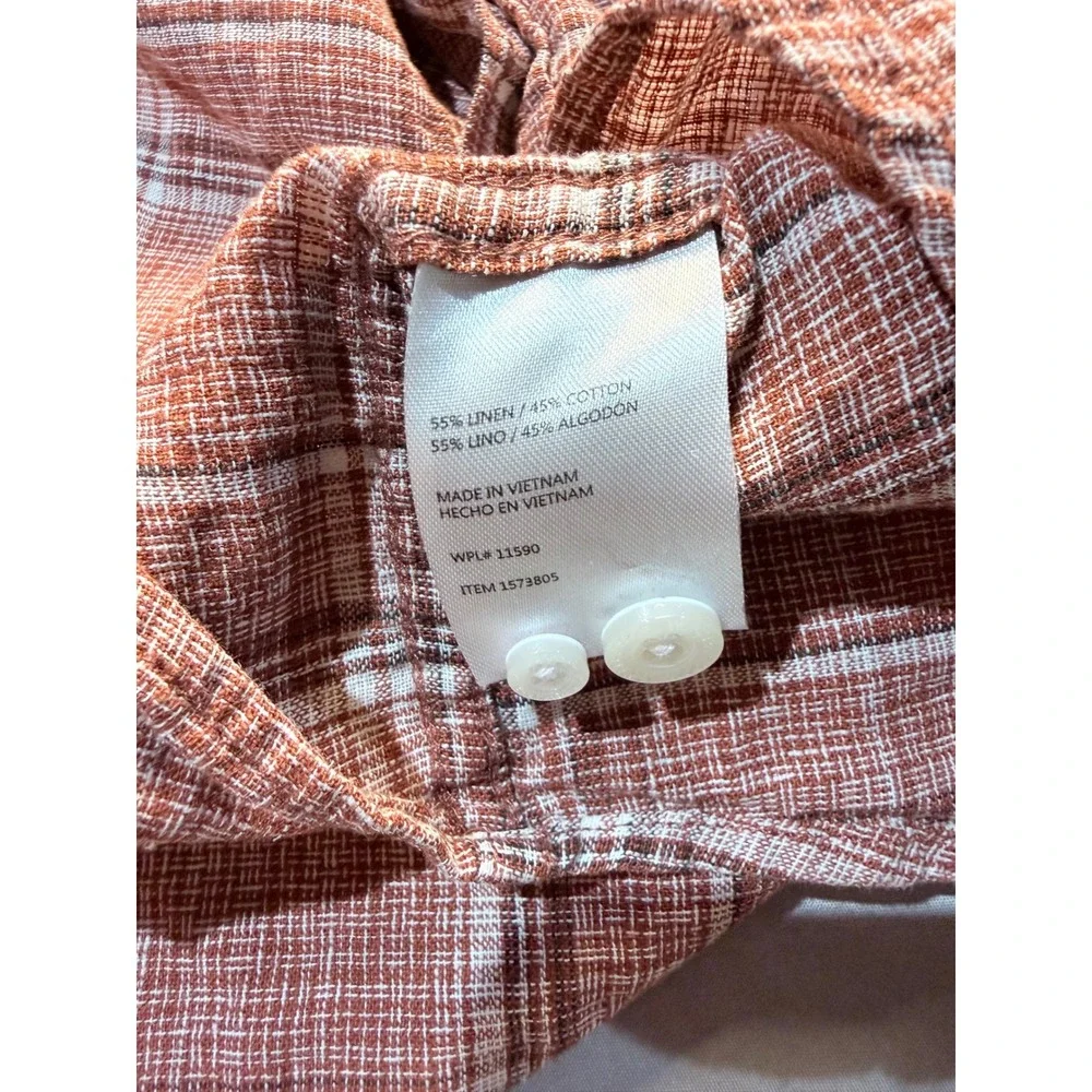 Weatherproof Vintage Mens XXL Short Sleeve Linen‎ Blend Plaid Button Down Shirt